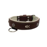 Pirate-themed motif with a skull, round rose-colored gem, and oval hammered stones with leather inlay – KD01054/70/40/BR/09