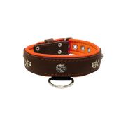 Pirate-themed motif with a skull, round rose-colored gem, and oval hammered stones with leather inlay – KD01054/70/40/BR/11