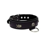 Pirate-themed motif with a skull, round rose-colored gem, and oval hammered stones with leather inlay – KD01054/75/40/BK/01