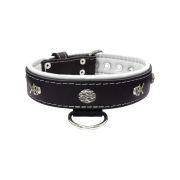 Pirate-themed motif with a skull, round rose-colored gem, and oval hammered stones with leather inlay – KD01054/75/40/BK/02