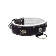 Pirate-themed motif with a skull, round rose-colored gem, and oval hammered stones with leather inlay – KD01054/75/40/BK/02