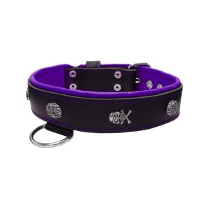 Pirate-themed motif with a skull, round rose-colored gem, and oval hammered stones with leather inlay – KD01054/75/40/BK/07