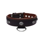 Pirate-themed motif with a skull, round rose-colored gem, and oval hammered stones with leather inlay – KD01054/75/40/BK/08