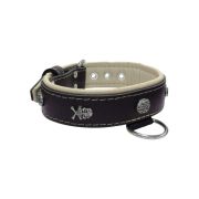 Pirate-themed motif with a skull, round rose-colored gem, and oval hammered stones with leather inlay – KD01054/75/40/BK/09