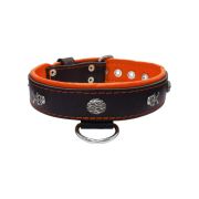 Pirate-themed motif with a skull, round rose-colored gem, and oval hammered stones with leather inlay – KD01054/75/40/BK/11
