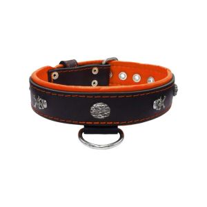 Pirate-themed motif with a skull, round rose-colored gem, and oval hammered stones with leather inlay – KD01054/75/40/BK/11