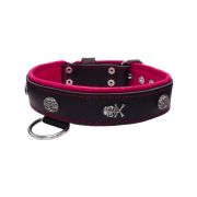 Pirate-themed motif with a skull, round rose-colored gem, and oval hammered stones with leather inlay – KD01054/75/40/BK/13