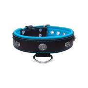 Pirate-themed motif with a skull, round rose-colored gem, and oval hammered stones with leather inlay – KD01054/75/40/BK/14