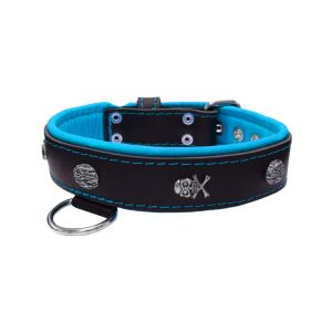 Pirate-themed motif with a skull, round rose-colored gem, and oval hammered stones with leather inlay – KD01054/75/40/BK/14