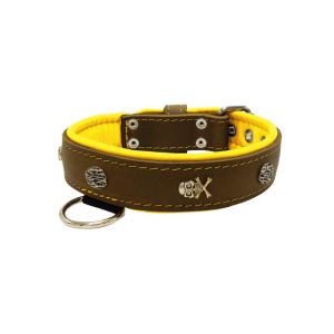 Pirate-themed motif with a skull, round rose-colored gem, and oval hammered stones with leather inlay – KD01054/75/40/BR/06