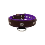 Motivo de pirata con calavera, gema redonda rosa y piedras ovaladas martilladas con incrustaciones de cuero – KD01054/75/40/BR/07