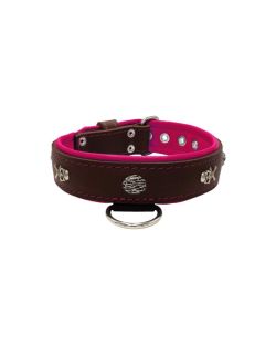 Pirate-themed motif with a skull, round rose-colored gem, and oval hammered stones with leather inlay - KD01054/75/40/BR/13
