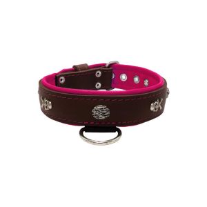Pirate-themed motif with a skull, round rose-colored gem, and oval hammered stones with leather inlay – KD01054/75/40/BR/13