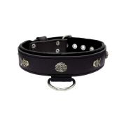 Pirate-themed motif with a skull, round rose-colored gem, and oval hammered stones with leather inlay – KD01054/80/40/BK/01