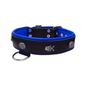 Pirate-themed motif with a skull, round rose-colored gem, and oval hammered stones with leather inlay – KD01054/80/40/BK/03