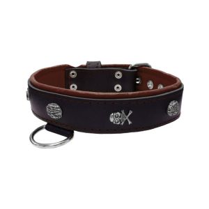 Pirate-themed motif with a skull, round rose-colored gem, and oval hammered stones with leather inlay – KD01054/80/40/BK/08
