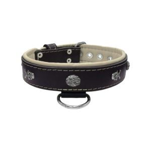 Pirate-themed motif with a skull, round rose-colored gem, and oval hammered stones with leather inlay – KD01054/80/40/BK/09