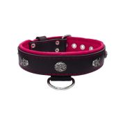 Pirate-themed motif with a skull, round rose-colored gem, and oval hammered stones with leather inlay – KD01054/80/40/BK/13