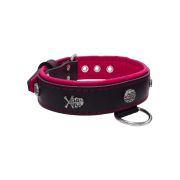 Pirate-themed motif with a skull, round rose-colored gem, and oval hammered stones with leather inlay – KD01054/80/40/BK/13