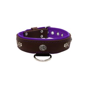 Pirate-themed motif with a skull, round rose-colored gem, and oval hammered stones with leather inlay – KD01054/80/40/BR/07