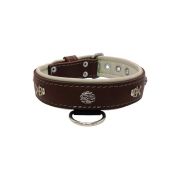 Pirate-themed motif with a skull, round rose-colored gem, and oval hammered stones with leather inlay – KD01054/80/40/BR/09