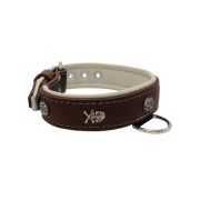 Pirate-themed motif with a skull, round rose-colored gem, and oval hammered stones with leather inlay – KD01054/80/40/BR/09