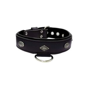 Carved diamond-shaped motif and oval carved flower with leather inlay – KD01055/65/40/BK/01