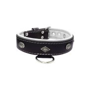 Carved diamond-shaped motif and oval carved flower with leather inlay – KD01055/65/40/BK/02