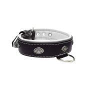 Carved diamond-shaped motif and oval carved flower with leather inlay – KD01055/65/40/BK/02