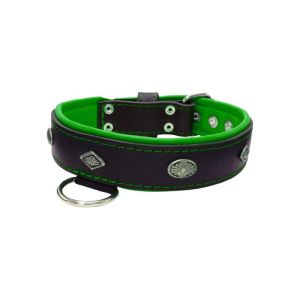 Carved diamond-shaped motif and oval carved flower with leather inlay – KD01055/65/40/BK/05