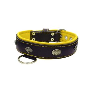 Carved diamond-shaped motif and oval carved flower with leather inlay – KD01055/65/40/BK/06