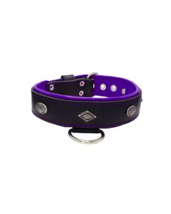 Carved diamond-shaped motif and oval carved flower with leather inlay - KD01055/65/40/BK/07