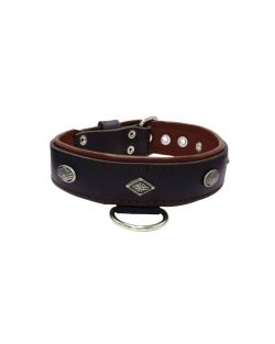 Carved diamond-shaped motif and oval carved flower with leather inlay - KD01055/65/40/BK/08
