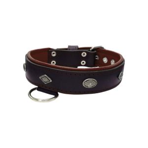 Carved diamond-shaped motif and oval carved flower with leather inlay – KD01055/65/40/BK/08