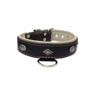 Carved diamond-shaped motif and oval carved flower with leather inlay – KD01055/65/40/BK/09