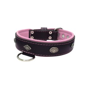 Carved diamond-shaped motif and oval carved flower with leather inlay – KD01055/65/40/BK/10