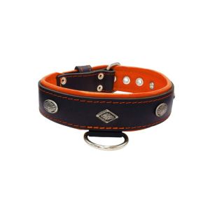 Carved diamond-shaped motif and oval carved flower with leather inlay – KD01055/65/40/BK/11