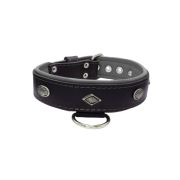 Carved diamond-shaped motif and oval carved flower with leather inlay – KD01055/65/40/BK/12