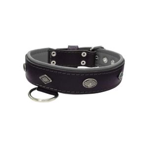Carved diamond-shaped motif and oval carved flower with leather inlay – KD01055/65/40/BK/12