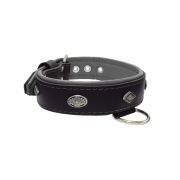 Carved diamond-shaped motif and oval carved flower with leather inlay – KD01055/65/40/BK/12