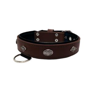 Carved diamond-shaped motif and oval carved flower with leather inlay – KD01055/65/40/BR/01