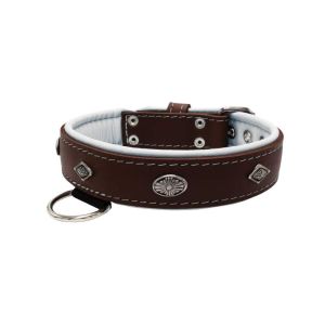 Carved diamond-shaped motif and oval carved flower with leather inlay – KD01055/65/40/BR/02