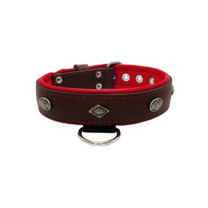 Carved diamond-shaped motif and oval carved flower with leather inlay – KD01055/65/40/BR/04