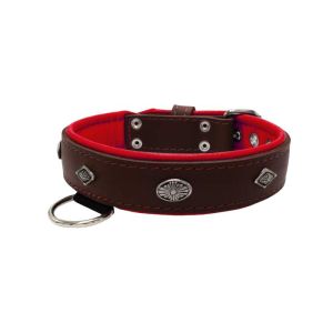 Carved diamond-shaped motif and oval carved flower with leather inlay – KD01055/65/40/BR/04