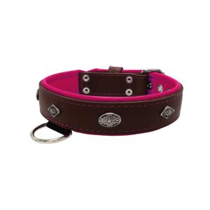 Carved diamond-shaped motif and oval carved flower with leather inlay – KD01055/65/40/BR/13