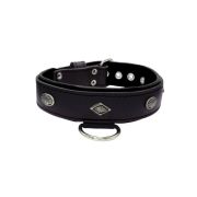 Carved diamond-shaped motif and oval carved flower with leather inlay – KD01055/70/40/BK/01