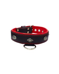 Carved diamond-shaped motif and oval carved flower with leather inlay - KD01055/70/40/BK/04