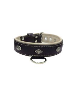 Carved diamond-shaped motif and oval carved flower with leather inlay - KD01055/70/40/BK/09