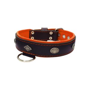 Carved diamond-shaped motif and oval carved flower with leather inlay – KD01055/70/40/BK/11