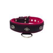 Carved diamond-shaped motif and oval carved flower with leather inlay – KD01055/70/40/BK/13